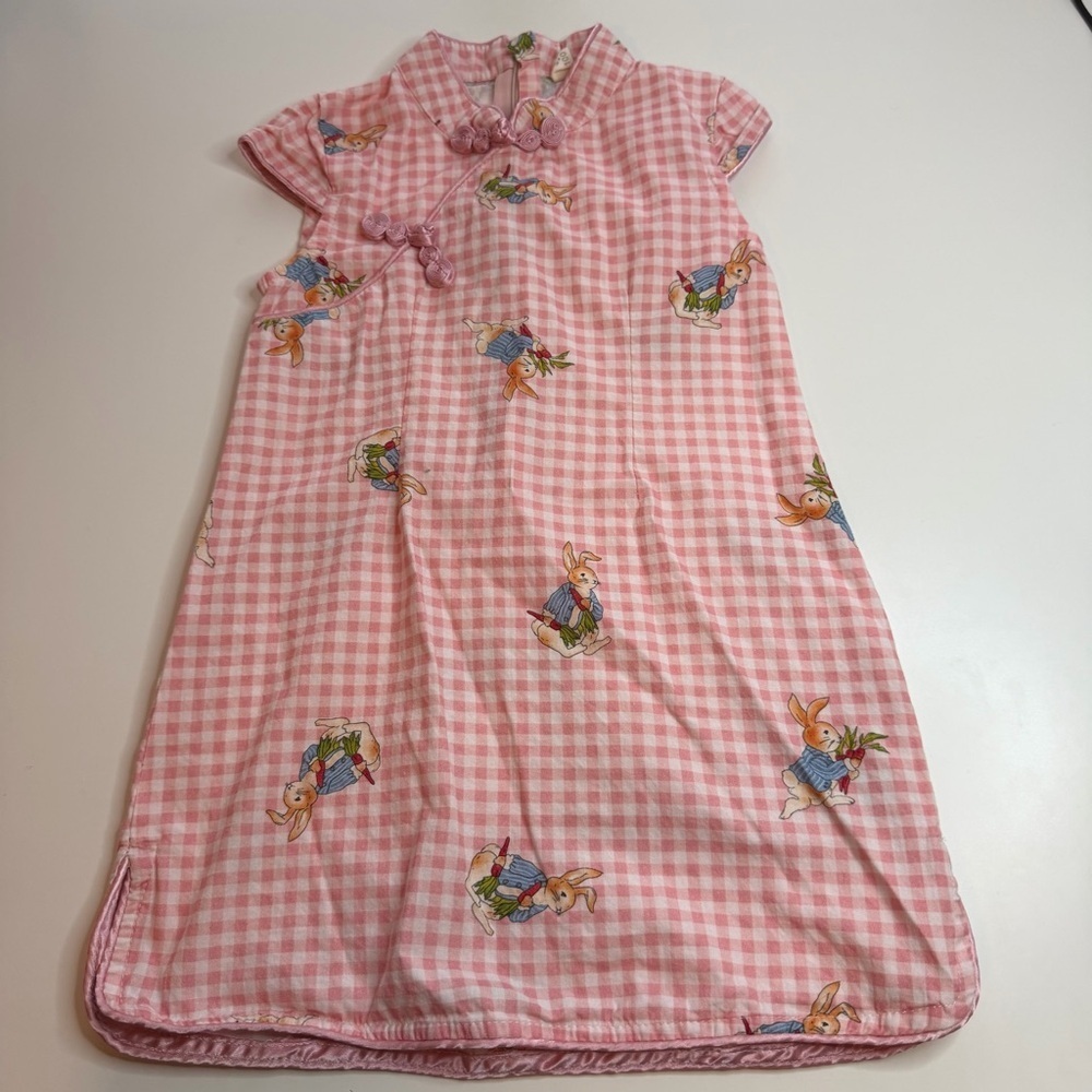 Pink Gingham Kids Dress with Peter Rabbit Motif Easter